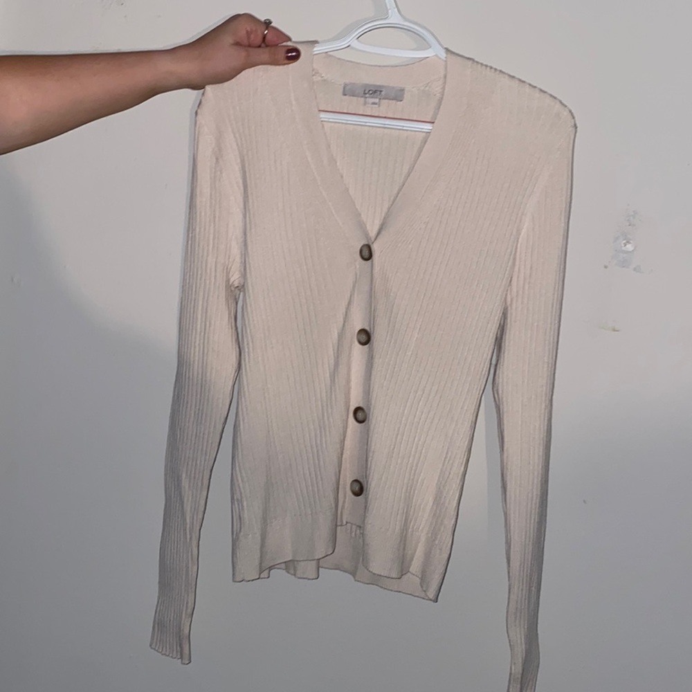 Cream button down cardigan.